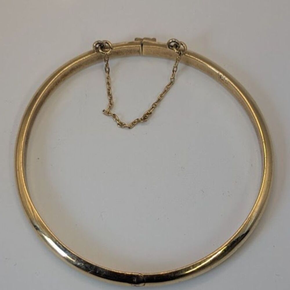 Vintage Sterling Silver Gold-Vermeil Hinged Bangle safety chain Bracelet
